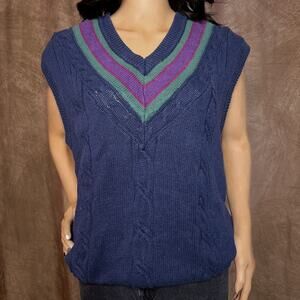 Jed Wear Vintage Cable Knit Sweater Vest Sleeveless Navy Men's Medium Retro 90s